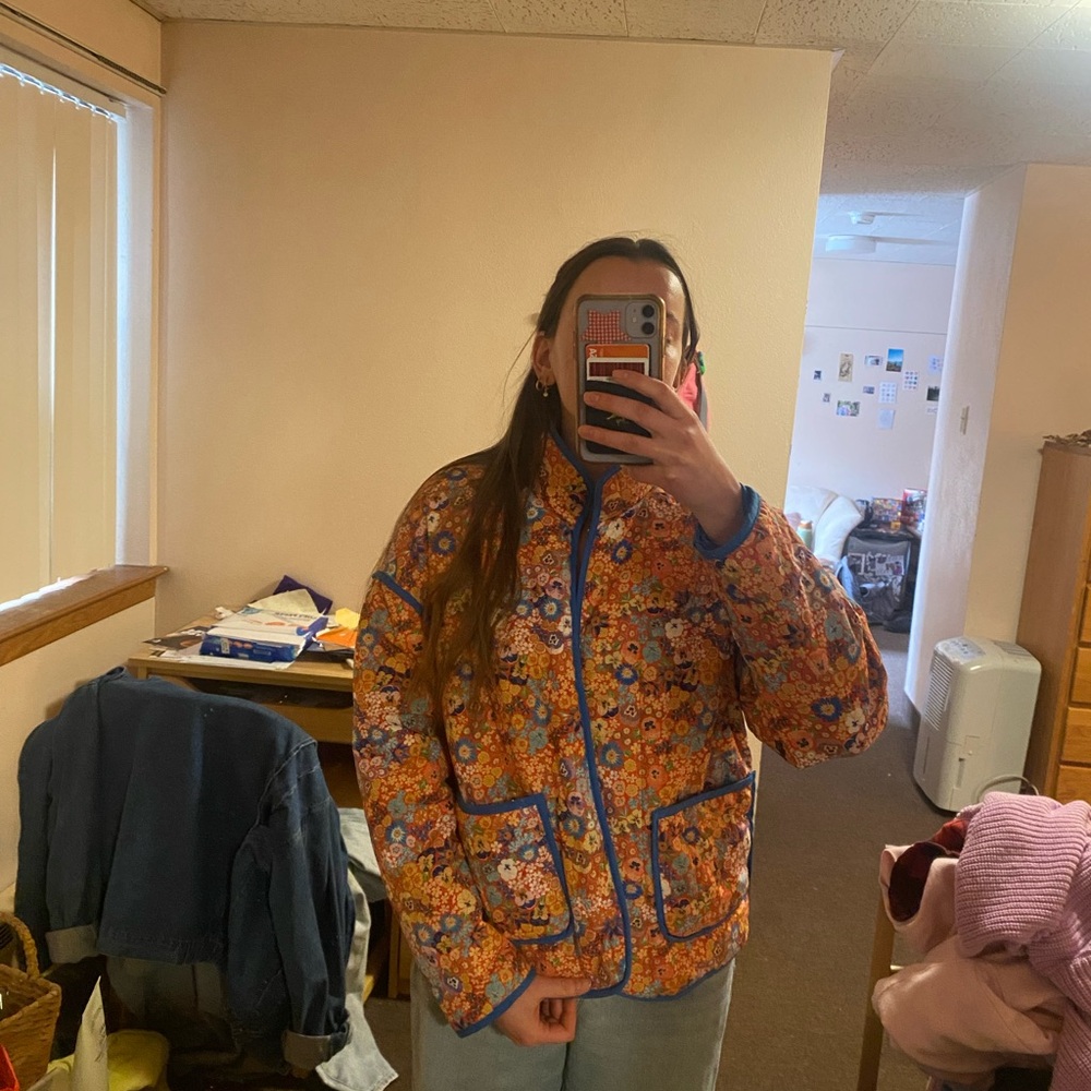 Floral Women's Jacket with Blue Trim